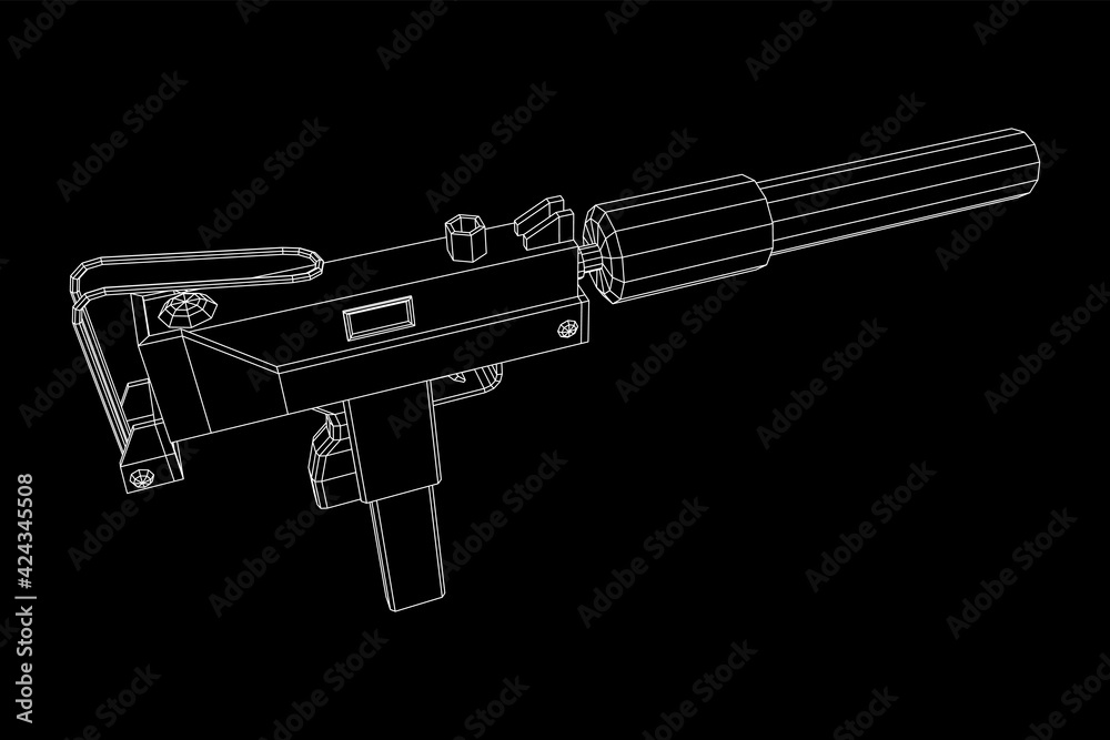 Submachine gun modern firearms pistol with silencer Submachine gun modern firearms pistol with silencer