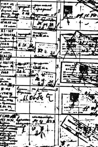 The paper texture of an old document with notes and marks. Old unnecessary document, yellowed paper, illegible entries. Vector illustration. Overlay Template.