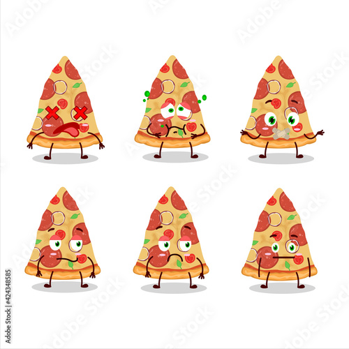 Slice of beef pizza cartoon character with nope expression