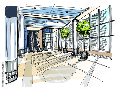 Airport empty hall - hand drawn sketch
