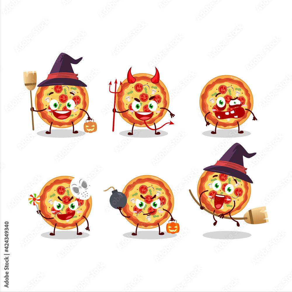 Halloween expression emoticons with cartoon character of tomato cheese pizza Halloween expression emoticons with cartoon character of tomato cheese pizza
