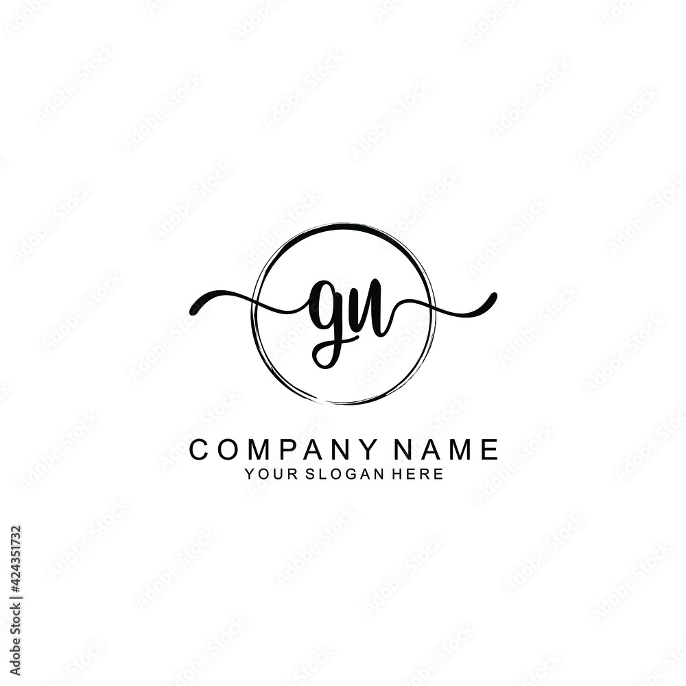 GU Initials handwritten minimalistic logo template vector