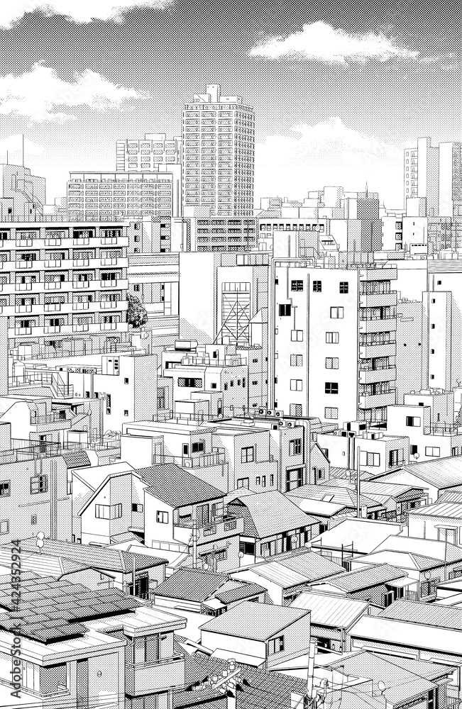 漫画風ペン画イラスト 街並 Stock Illustration Adobe Stock 漫画風ペン画イラスト 街並 Stock Illustration Adobe Stock