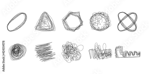 Tangle Scrawl. Set of Tangle Scrawl hand drawn isolated on white background