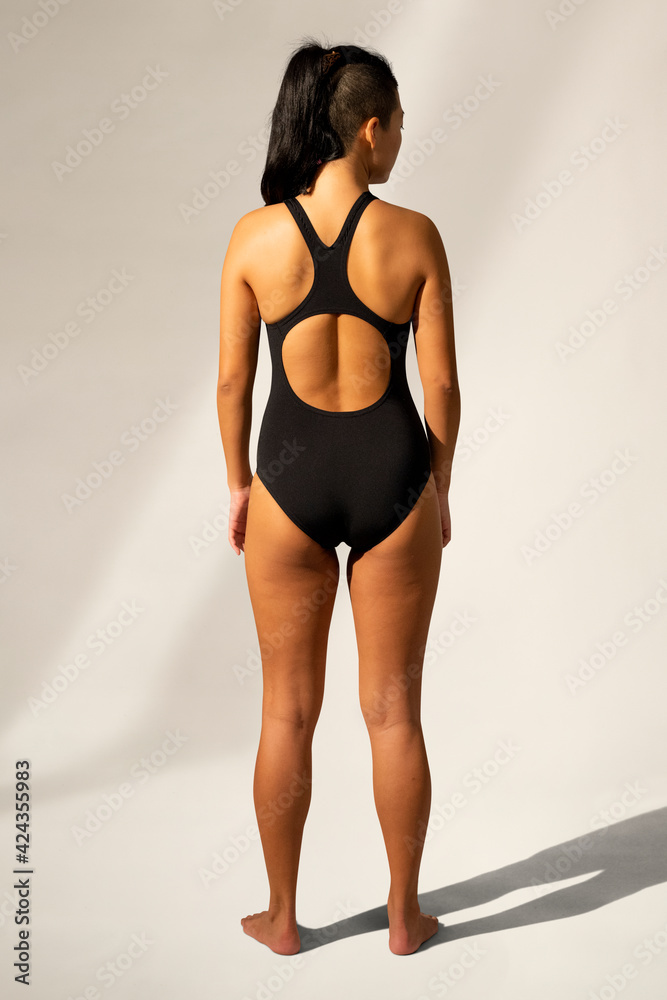 One-piece black swimsuit women’s summer fashion with design space