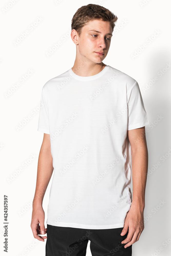 Fototapeta premium White basic t-shirt for boys&rsquo; teen&rsquo;s apparel studio shoot