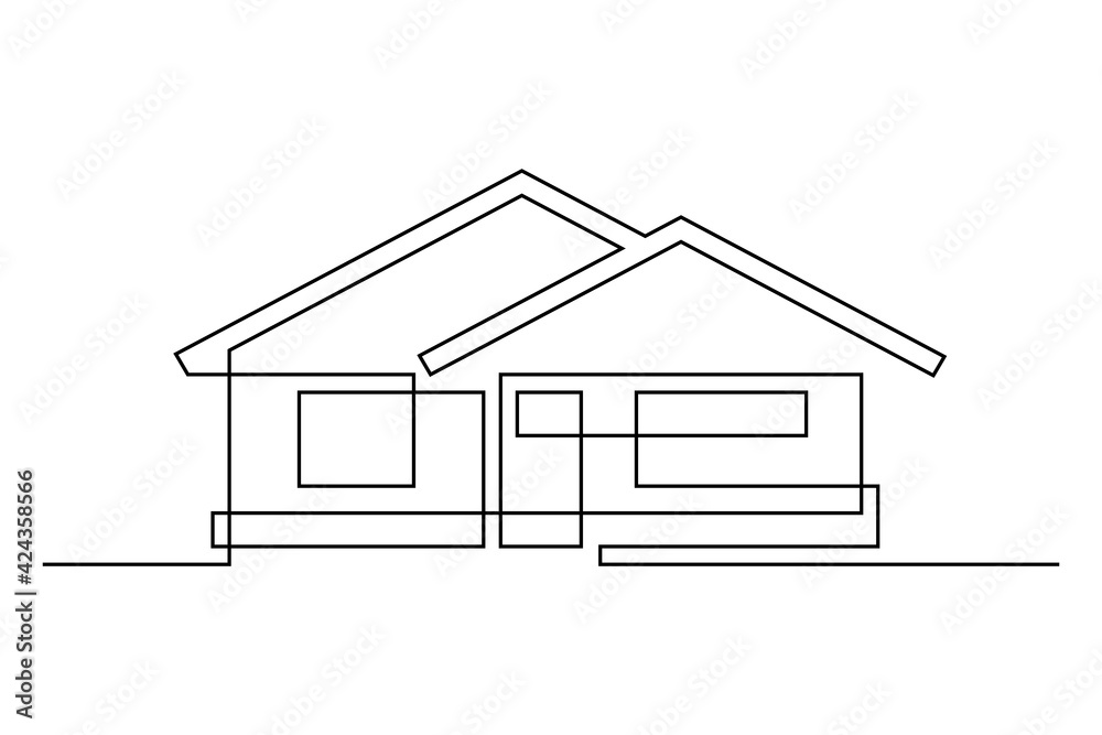 Abstract house in continuous line art drawing style. Detached family house minimalist black linear design isolated on white background. Vector illustration Abstract house in continuous line art drawing style. Detached family house minimalist black linear design isolated on white background. Vector illustration