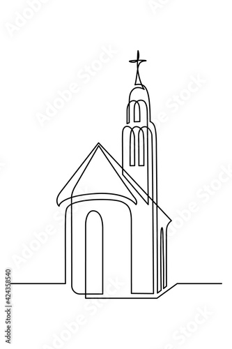 Leinwand Poster Church in continuous line art drawing style