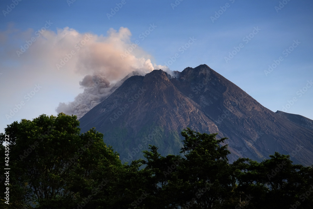 Volcano eruption of Mount Merapi in Yogyakarta, Java island, Indonesia.