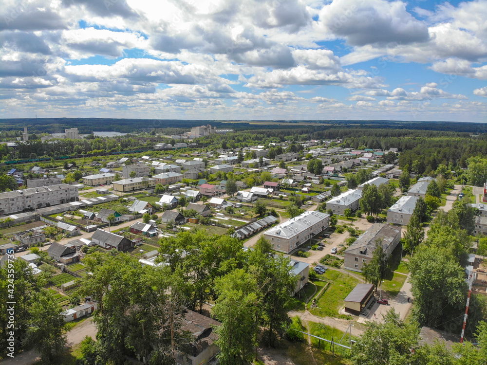 Aerial view of the village (Strizhi, Kirov region, Russia)