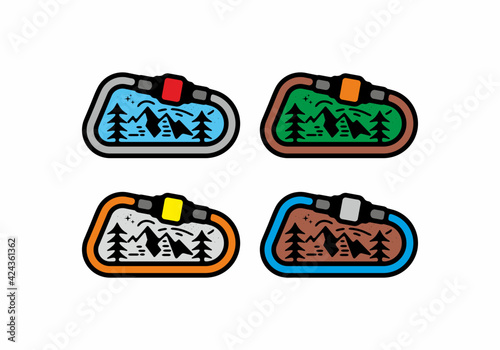 Colorful carabiner mountain badge illustration photo