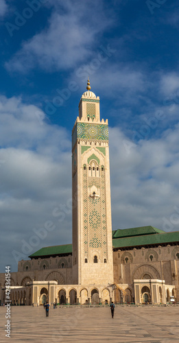 Mosque in Casablanca and blue sky with clouds