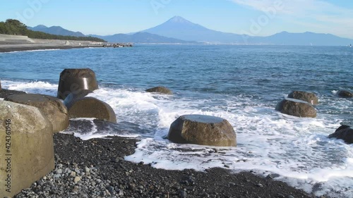 Morning view of Mount Fuji from Miho no Matsubara beach, Shizuoka Prefecture, Japan photo