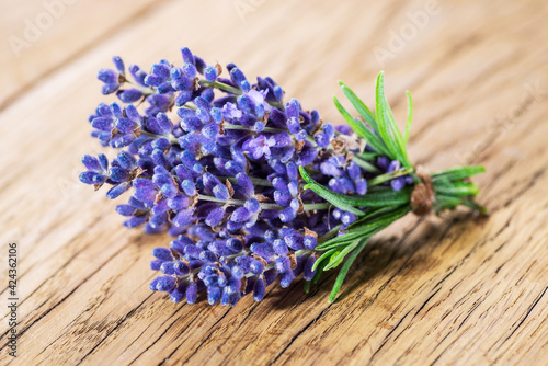 Fototapeta Naklejka Na Ścianę i Meble -  Bunch of lavandula or lavender flowers on the wooden background.
