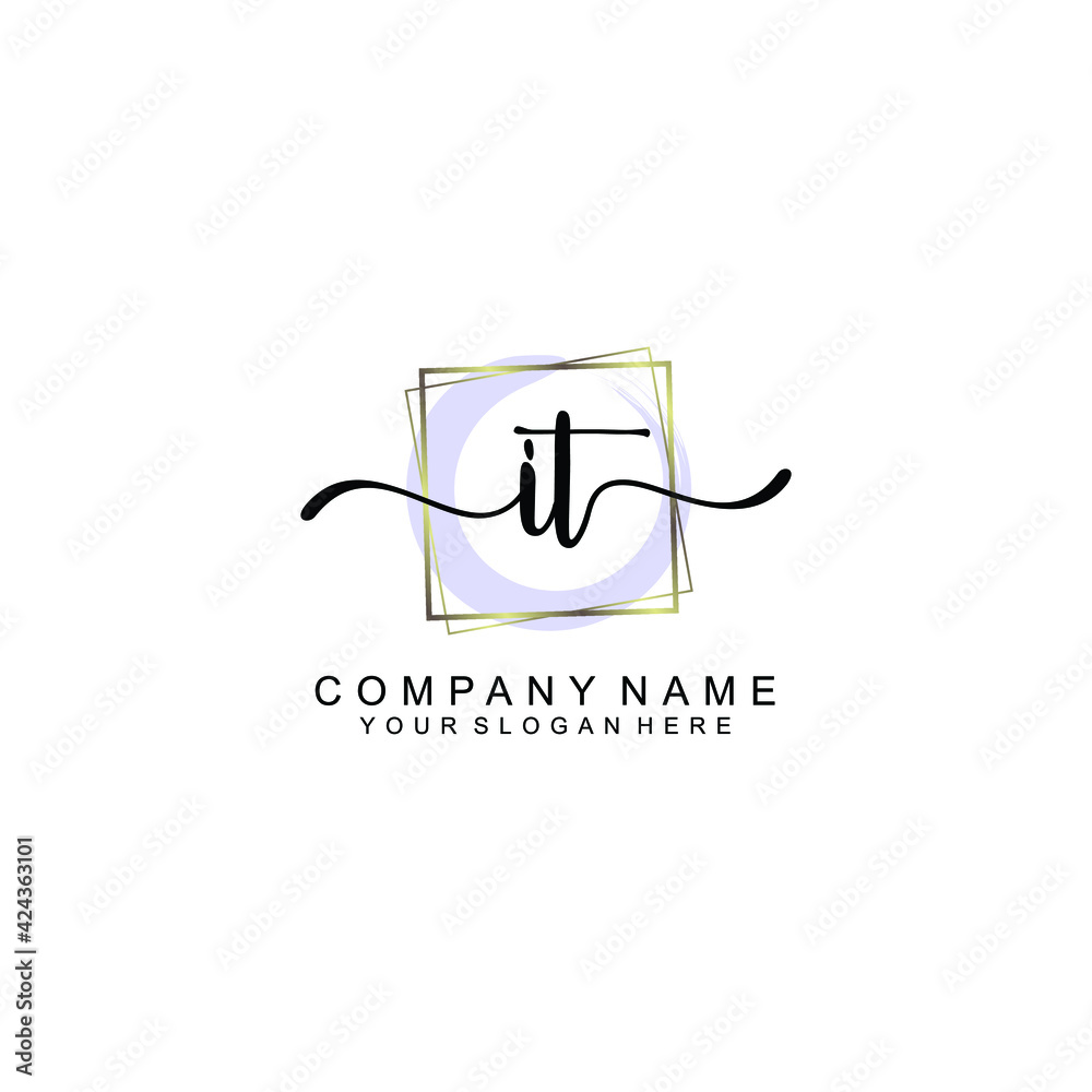 IT Initials handwritten minimalistic logo template vector