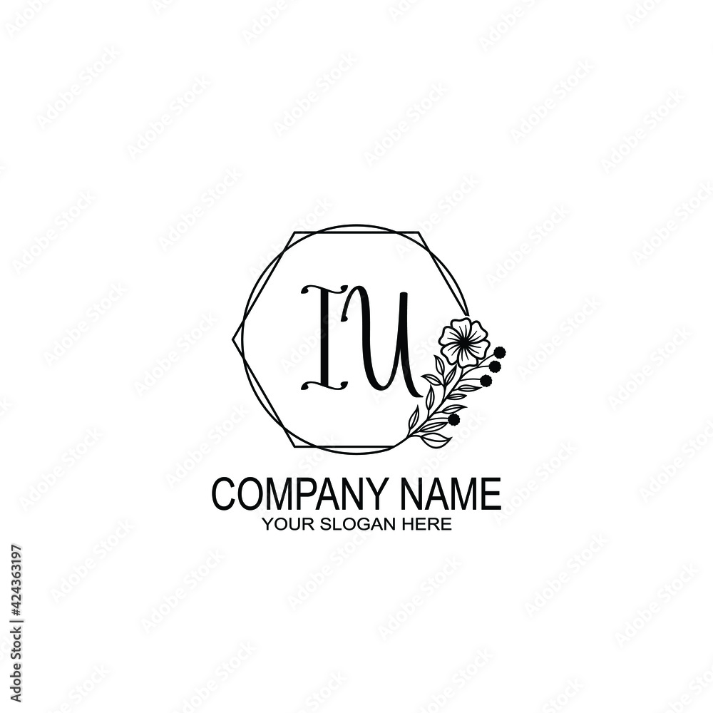 IU Initials handwritten minimalistic logo template vector