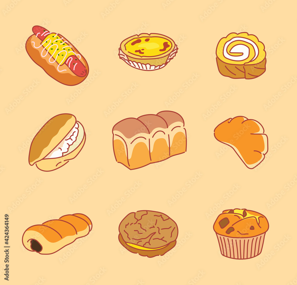 Delicious breads. hand drawn style vector design illustrations. 