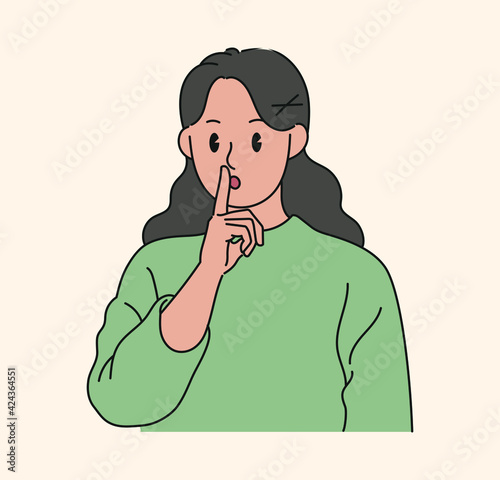A woman is making a hissing gesture. hand drawn style vector design illustrations. 