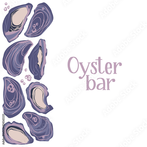 Oyster bar. Decorative poster with oysters and hand written lettering.