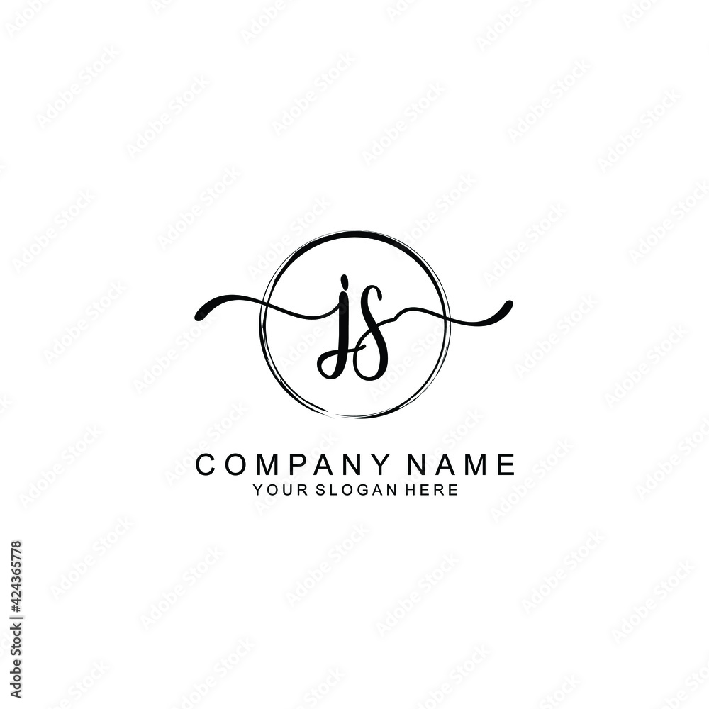 JS Initials handwritten minimalistic logo template vector