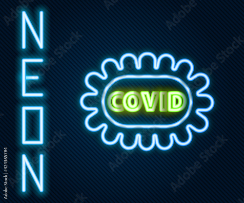 Glowing neon line Corona virus covid-19 icon isolated on black background. Bacteria and germs, cell cancer, microbe, fungi. Colorful outline concept. Vector Illustration