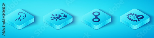 Set Isometric Virus, Shield protecting from virus, Negative virus and Virus icon. Vector