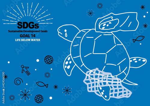 SDGs GOAL14のための指定色シンプル線画(英語）