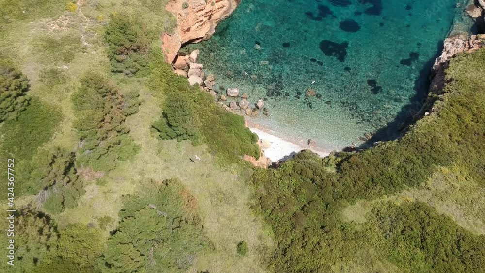 Aerial view over the majestic beach of Kokkinokastro in Alonissos island, Sporades, Greece Aerial view over the majestic beach of Kokkinokastro in Alonissos island, Sporades, Greece