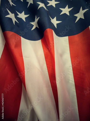 American flag on old wooden background, retro style, vintage. Happy Independence Day, July 4, USA. Veterans ' Memorial Day.