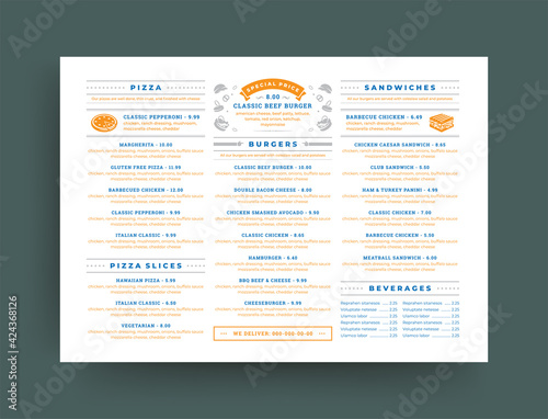 Fast food restaurant menu layout design brochure or flyer template vector illustration