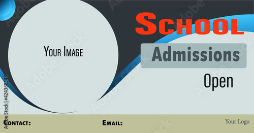 School admissions poster, shapes, dark and cool colors 