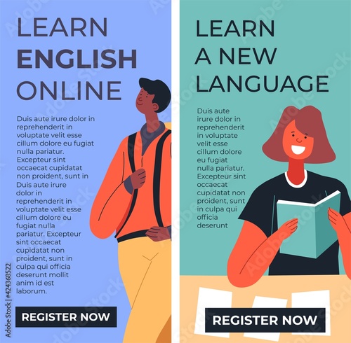Learn english online, new language website banner