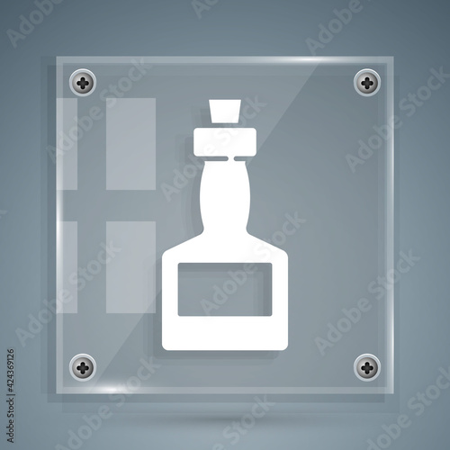 White Tabasco sauce icon isolated on grey background. Chili cayenne spicy pepper sauce. Square glass panels. Vector