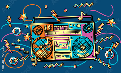Funky colorful drawn boom box