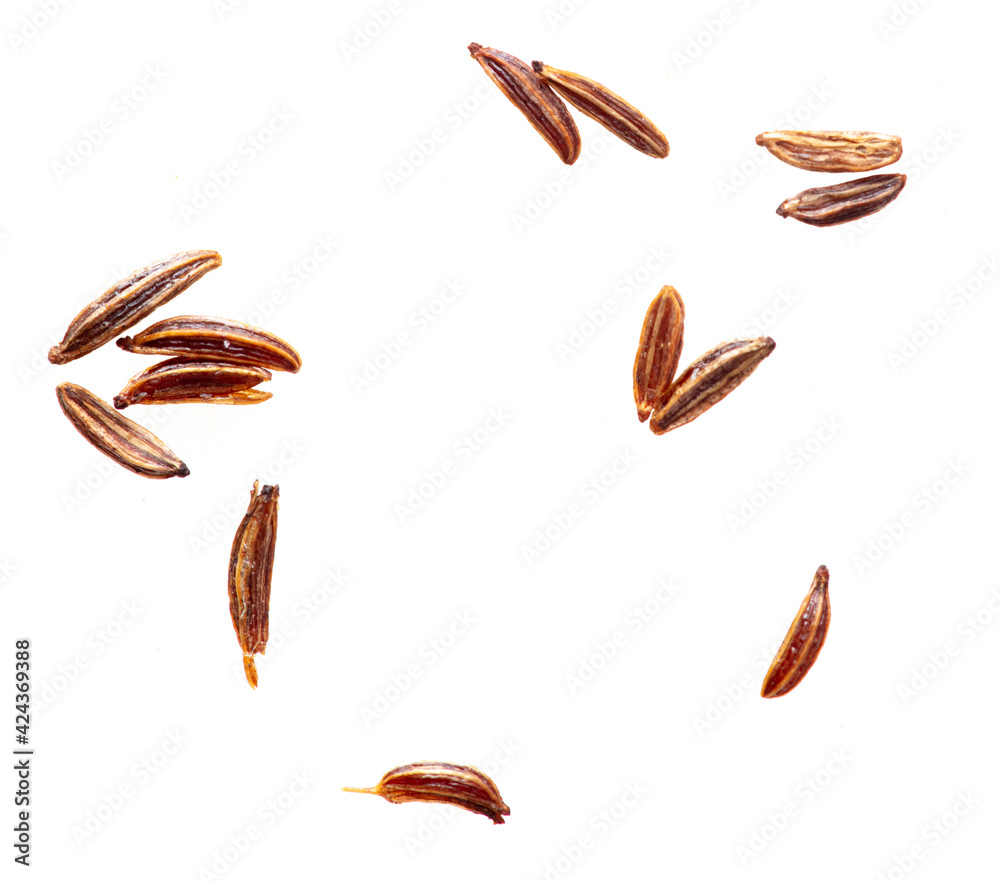 Caraway seeds isolated on a white background. Caraway seeds isolated on a white background.