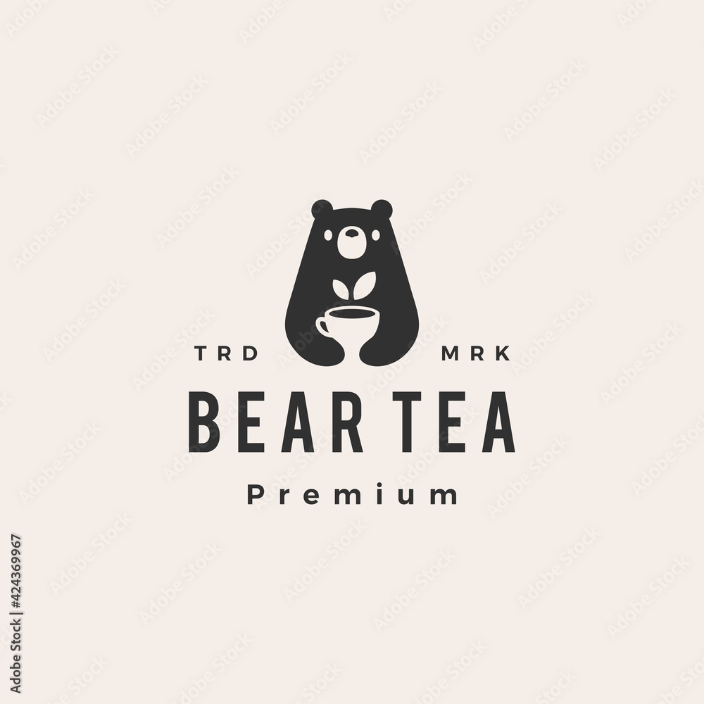 bear tea drink hipster vintage logo vector icon illustration