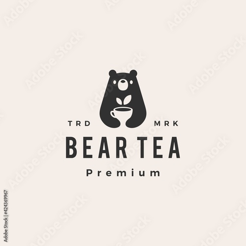 bear tea drink hipster vintage logo vector icon illustration