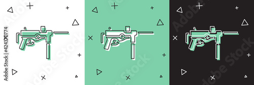 Set Submachine gun M3, Grease gun icon isolated on white and green, black background. Vector