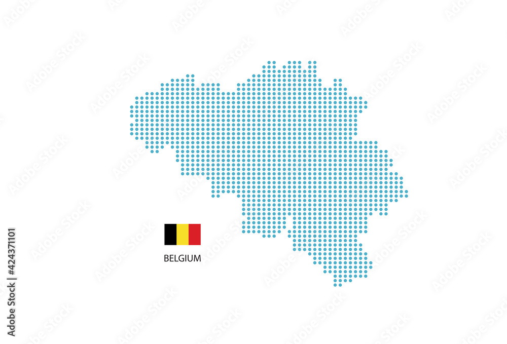 Belgium map design blue circle, white background with Belgium flag.