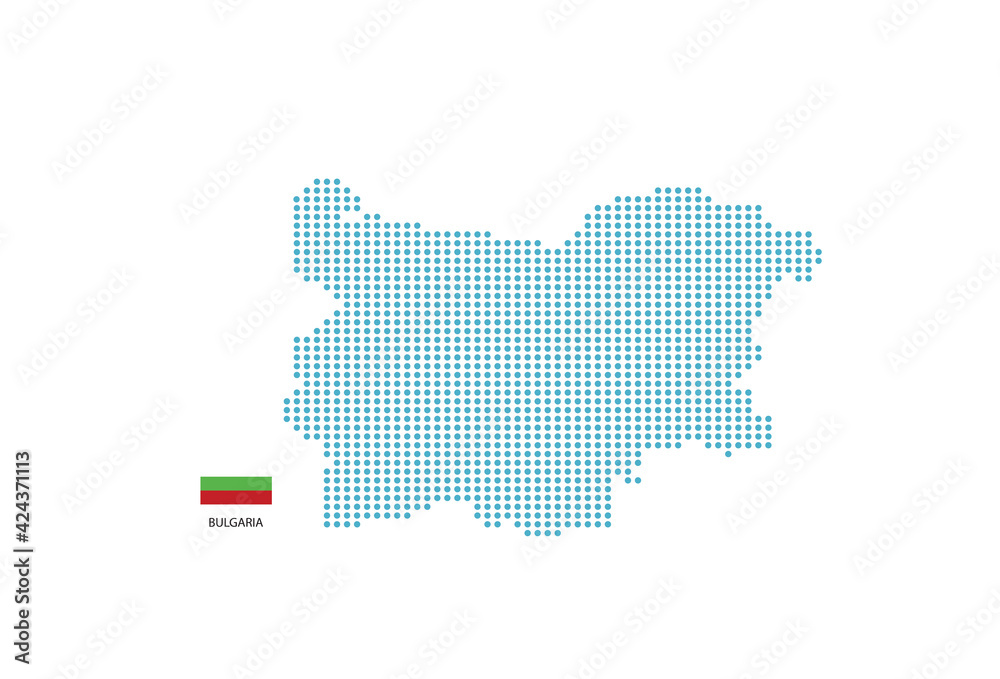 Bulgaria map design blue circle, white background with Bulgaria flag.