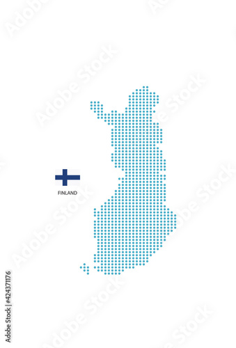 Finland map design blue circle, white background with Finland flag.