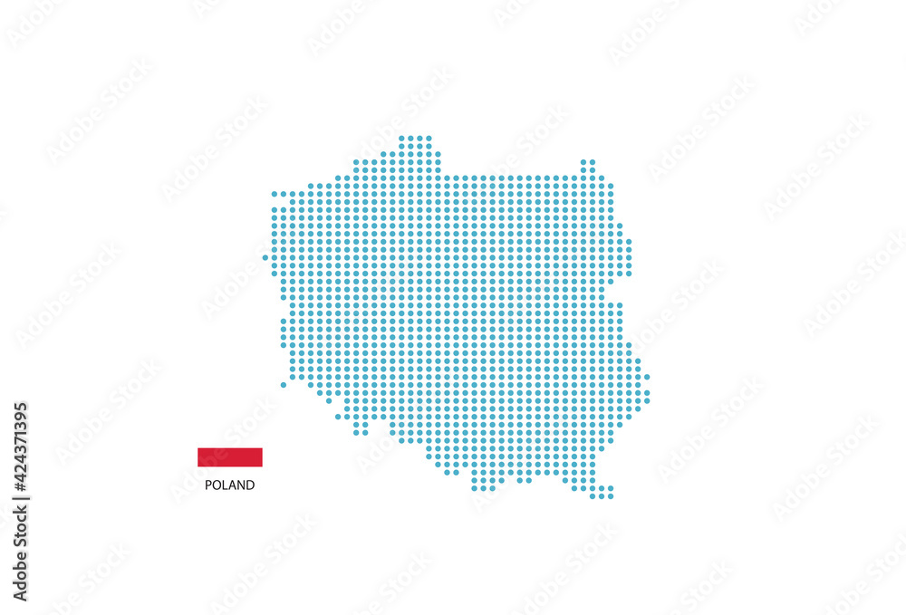 Poland map design blue circle, white background with Poland flag.