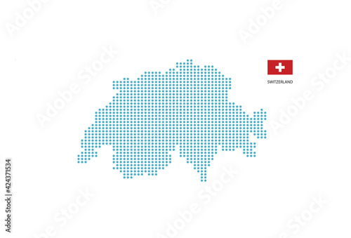 Switzerland map design blue circle, white background with Switzerland flag.