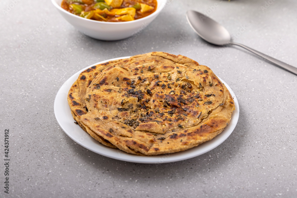 Lachha paratha or chur chur naan with chilli paneer Lachha paratha or chur chur naan with chilli paneer