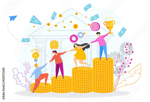 People help each other on ladder of financial success.