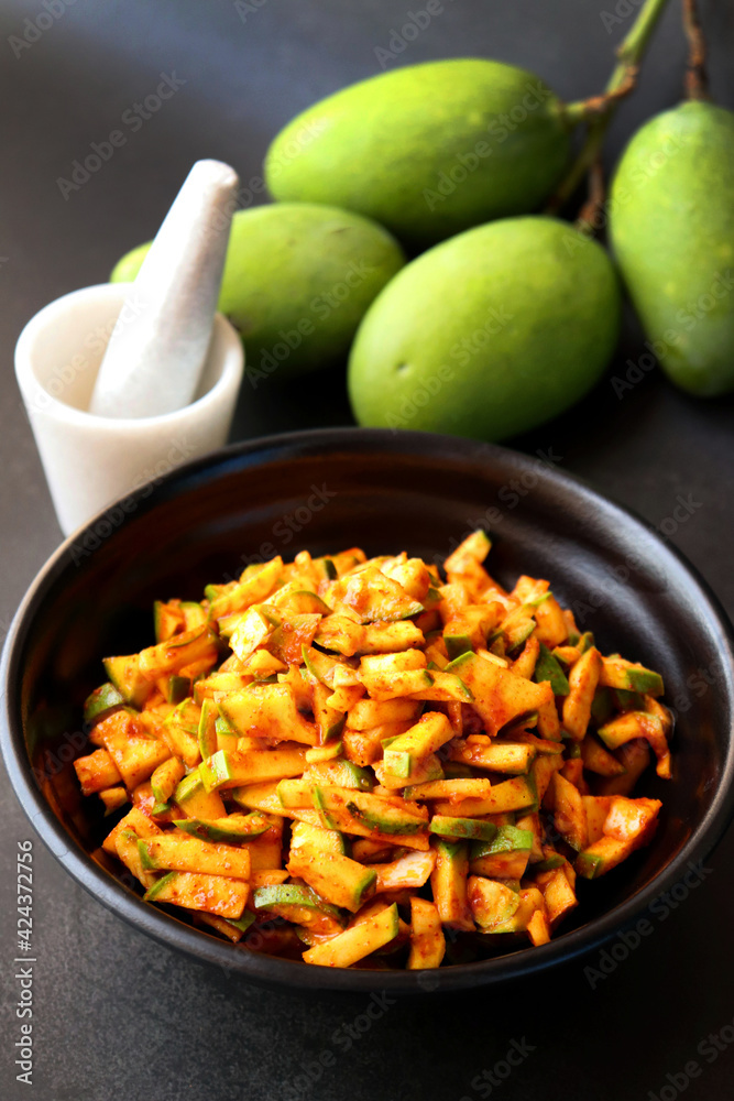 Green mango salad. Raw mango instant pickle. also known as kairichi koshimbir in Marathi. copy