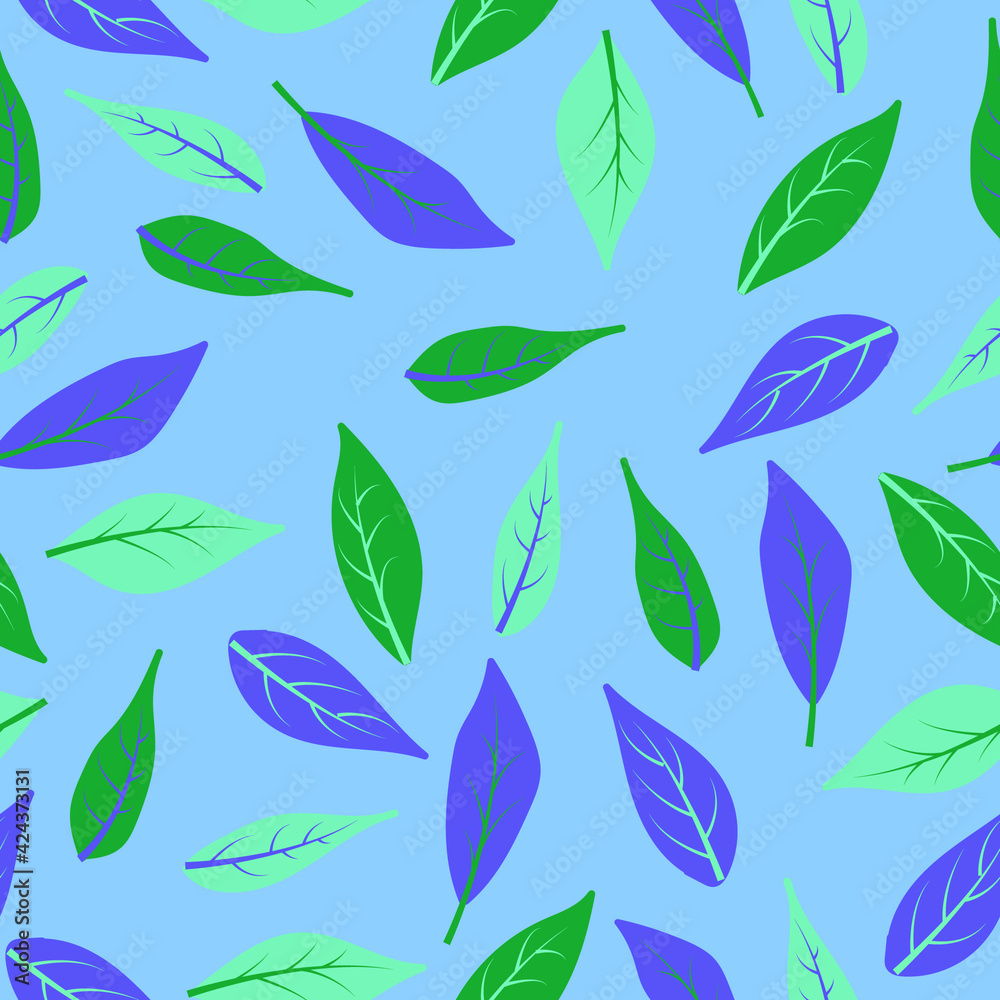 Pattern of multicolored leaves on blue Pattern of multicolored leaves on blue