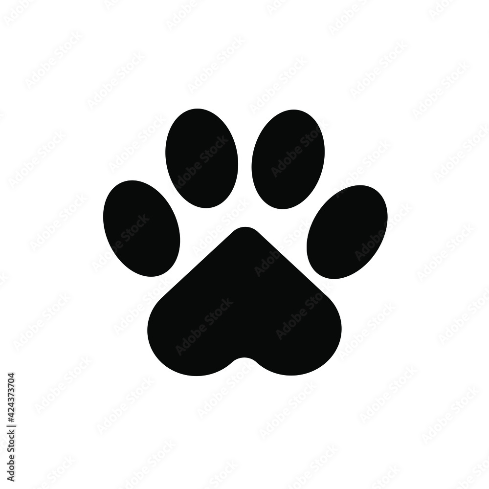 Paws of a cat, dog, puppy. Black footprint of an animal isolated on a white background for t-shirts, postcards, websites, veterinary clinics, children's prints. Vector graphics. Paws of a cat, dog, puppy. Black footprint of an animal isolated on a white background for t-shirts, postcards, websites, veterinary clinics, children's prints. Vector graphics.