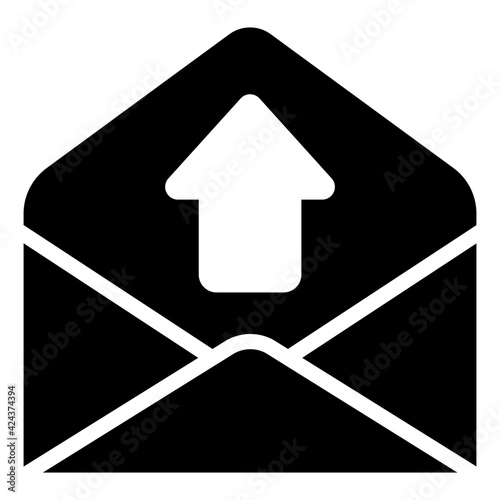 A glyph design, icon of outgoing mail