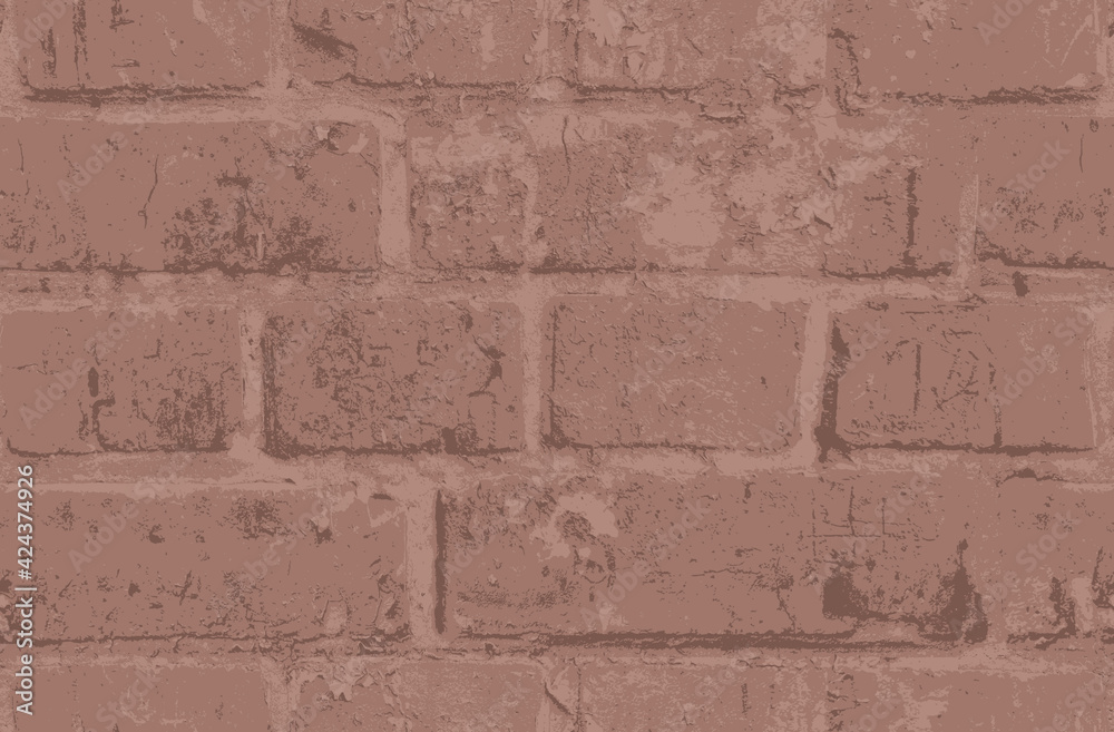 Obraz premium Seamless pattern with old brown brick wall in the grunge style. Vector texture with shabby brickwork. Repeating background suitable for wallpaper, wrapping paper, fabric, textiles